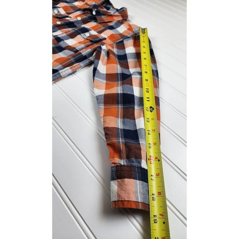 Gymboree‎ Kids Boys Medium 7/8 Plaid Long Sleeve Button Up Shirt Orange Navy